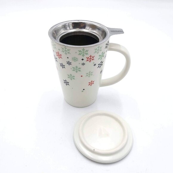 Davids Tea Perfect Mug Snowflakes with Tea Infuser Ceramic Lid Green Inner 12 oz - Picture 7 of 10